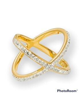 14K Gold Plated Crystal Crisscross Ring Women's Size 6